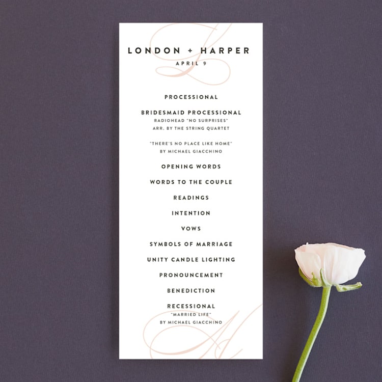"Twirl Monogram B" - Wedding Programs in Blush by Ariel Rutland - Front