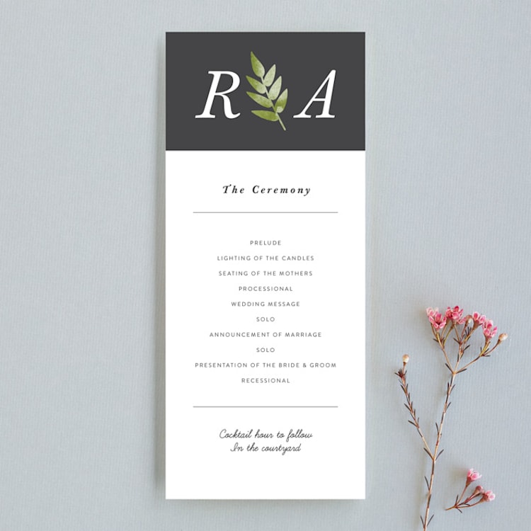 "Watercolor Leaf" - Wedding Programs in Porcelain by Hanna M - Front