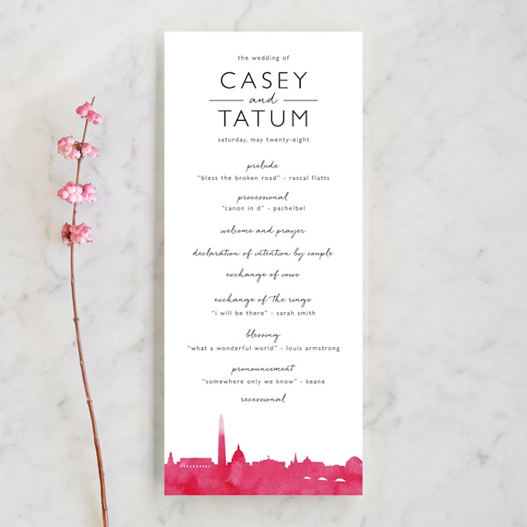 "Skyline - Washington DC" - Wedding Programs in Magenta by Laura Condouris - Front