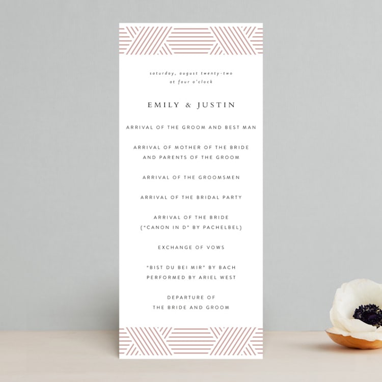 "Tara" - Wedding Programs in Blush by Kampai Designs - Front