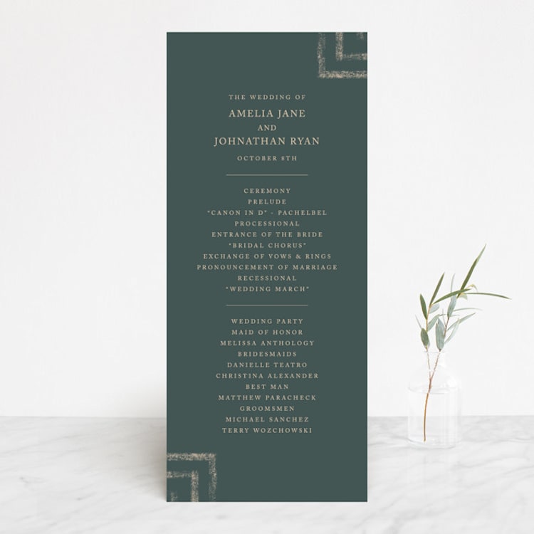 "Simply Modern" - Wedding Programs in Jade by Something Noir - Front