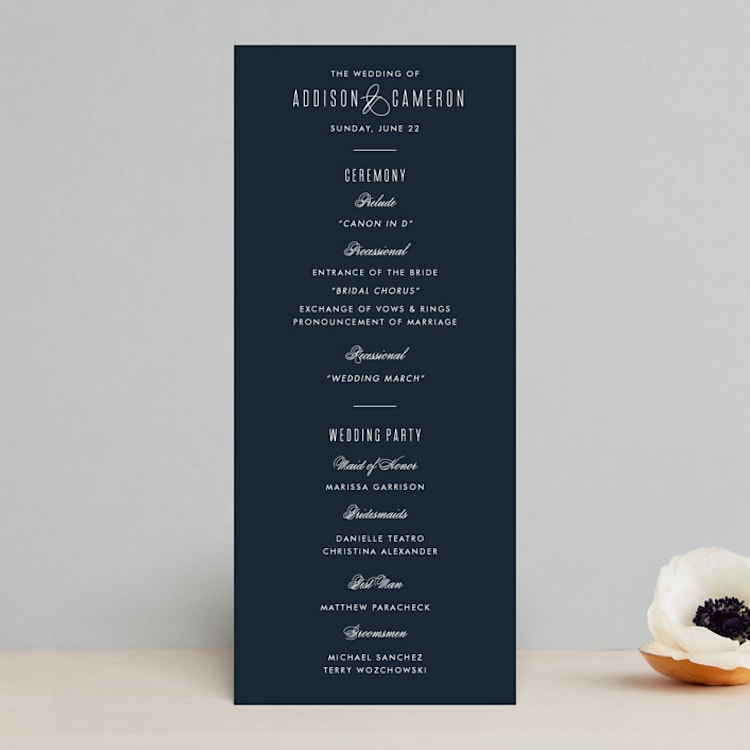 "Swoop" - Wedding Programs in Midnight by Jen Banks - Front