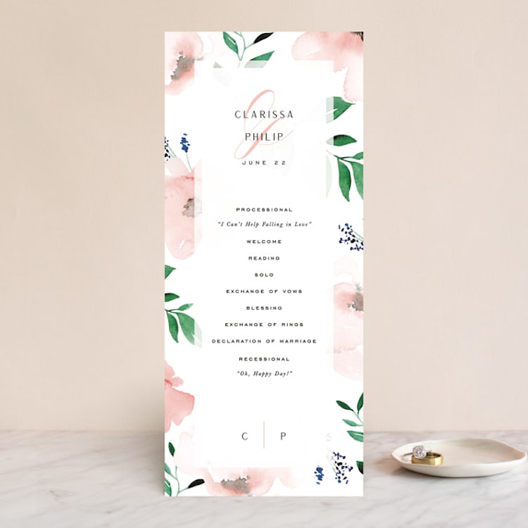 "Soft Florals" - Wedding Programs in Coral Wash by Leah Bisch - Front