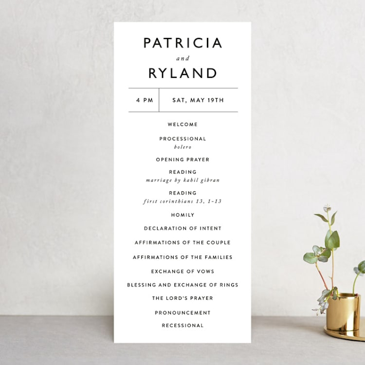 "Ordered Grace" - Wedding Programs in Snow by That Girl Press - Front