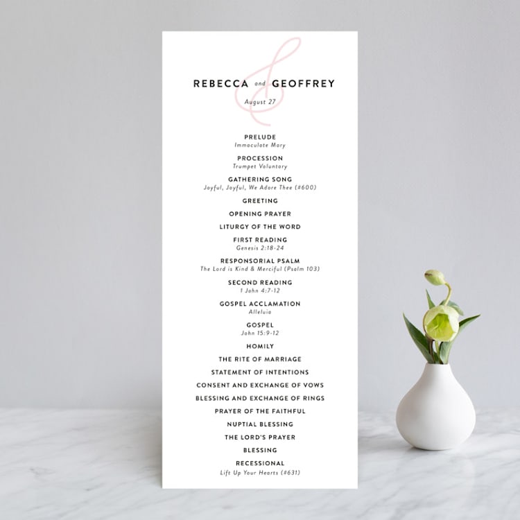 "AND" - Wedding Programs in Carnation by Kim Dietrich Elam - Front