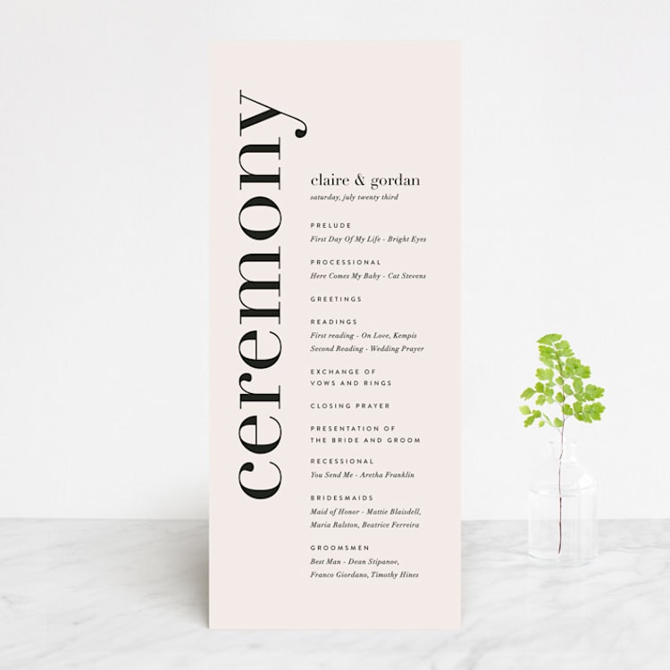 "The Loden" - Wedding Programs in Ivory by Kelly Schmidt - Front