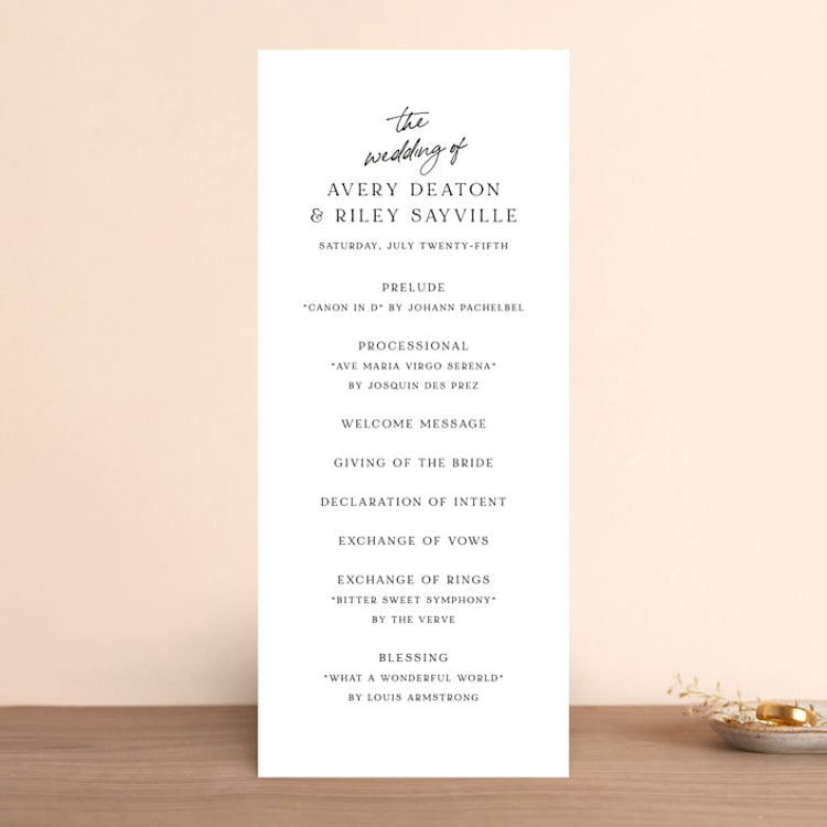"Composure" - Wedding Programs in Tuxedo by Jackie Mangiolino - Front