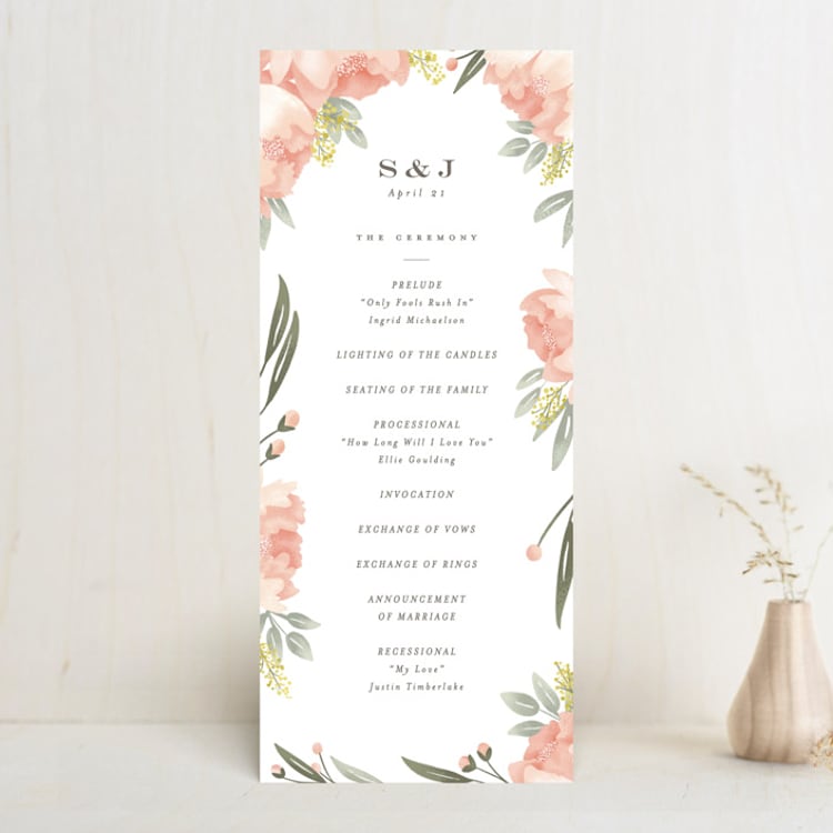 "Peony Wreath" - Wedding Programs in Peach by Joanna Griffin - Front
