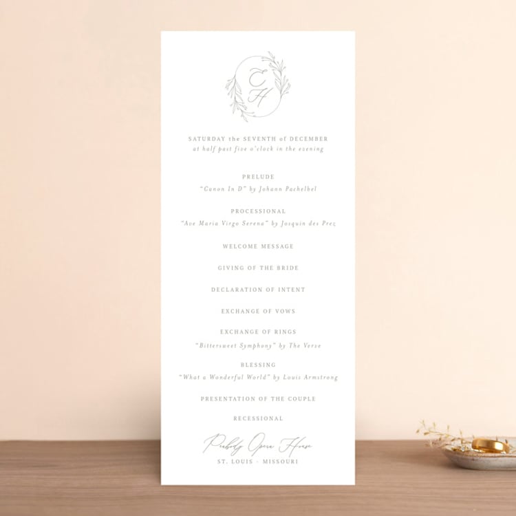 "Essential" - Wedding Programs in Mist by Design Lotus - Front