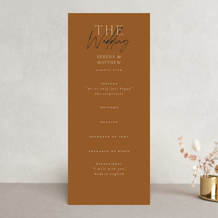 "Modern Traditionalist" - Wedding Programs in Butterscotch by Morgan Kendall - Front