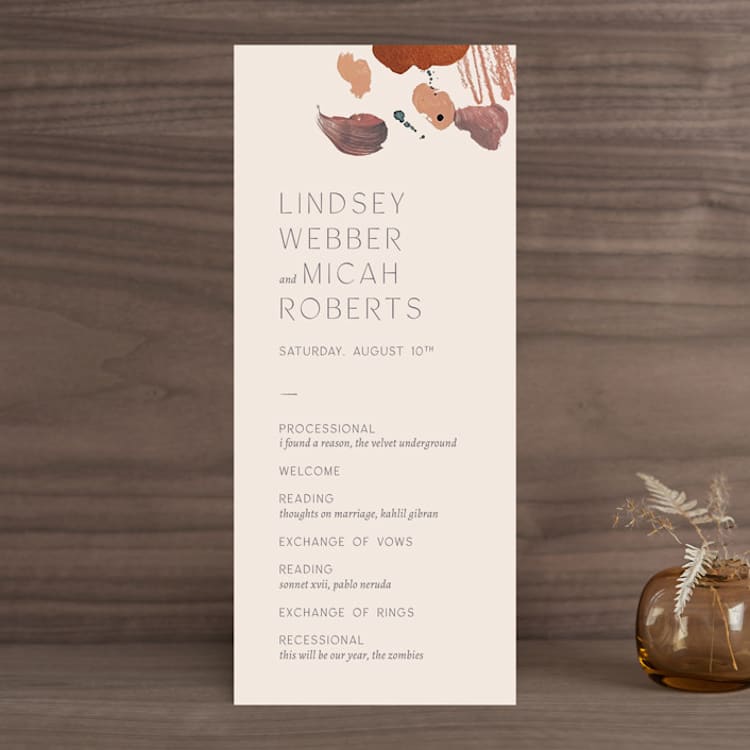 "Painted Sands" - Wedding Programs in Terracotta by Chelsea Petaja - Front