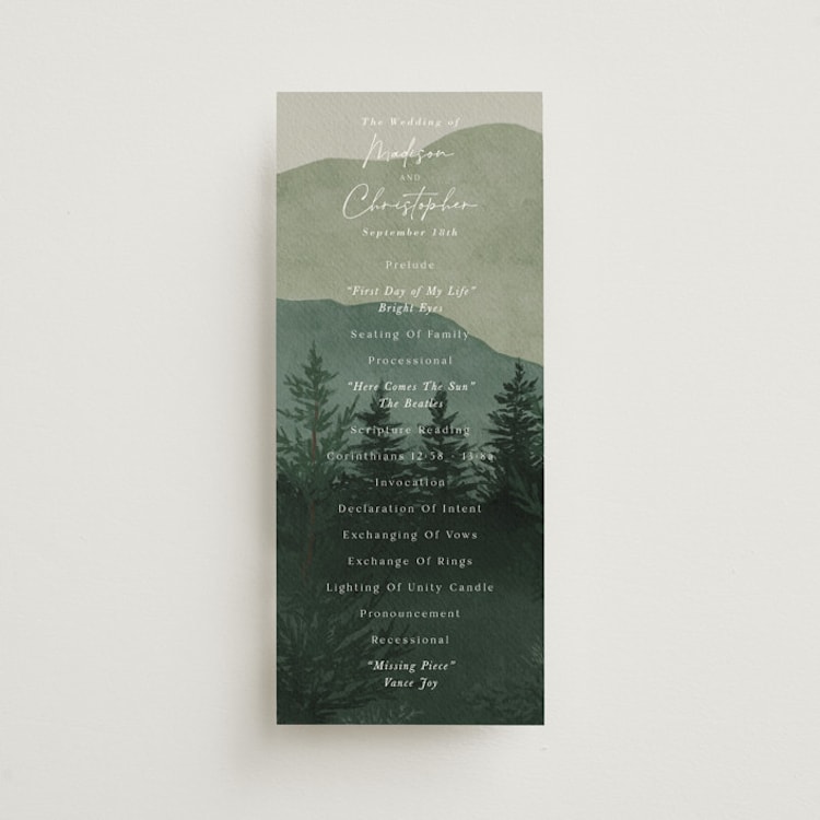 "The Forest" - Wedding Programs in Jade by Elly - Front