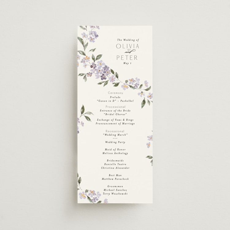 "Sweeping Vine" - Wedding Programs in Periwinkle by Itsy Belle Studio - Front