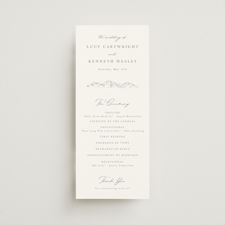 "Mountainview" - Wedding Programs in Pewter by Sarah Brown - Front