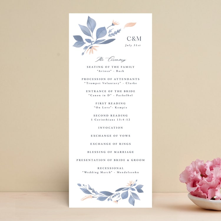 "Cascading Floral" - Wedding Programs in Lagoon by Corinne Malesic - Front
