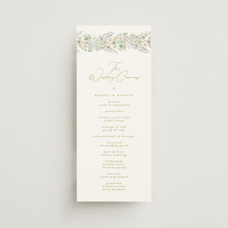 "Floral Arch" - Wedding Programs in Greenery by Phrosné Barwood - Front