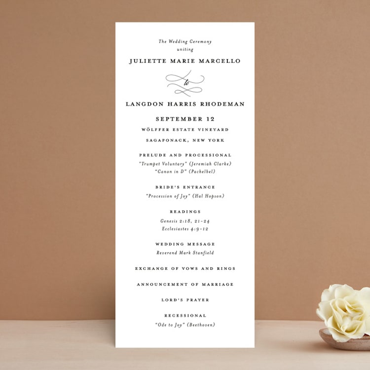 "Beyond Words" - Wedding Programs in Snow by Kimberly FitzSimons - Front
