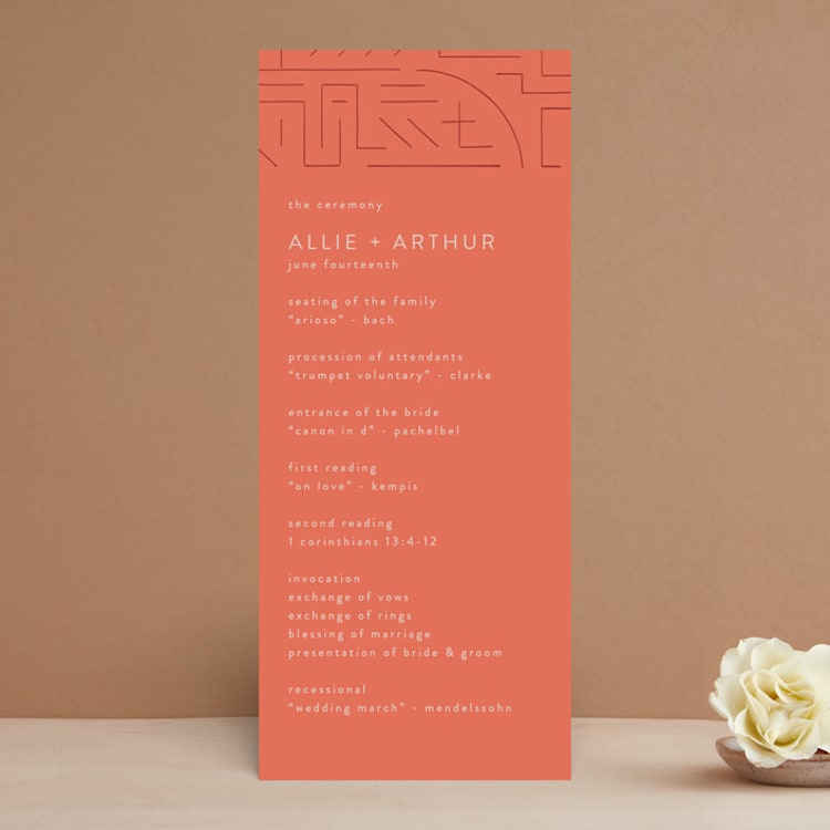 "Lines" - Wedding Programs in Melon by JeAnna Casper - Front