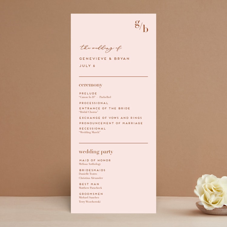 "Mod Initials" - Wedding Programs in Rust by Genna Blackburn - Front