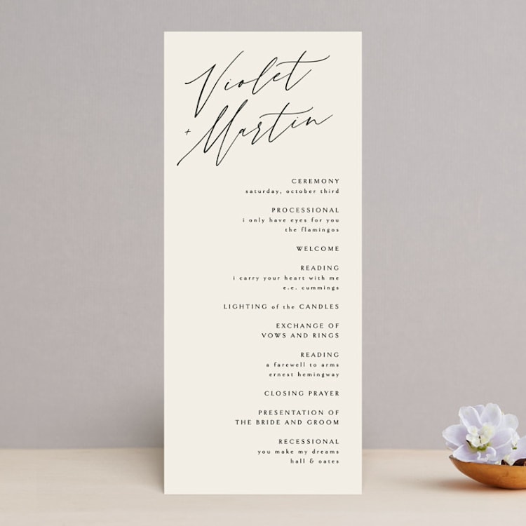 "Violet" - Wedding Programs in Linen by Kelly Schmidt - Front