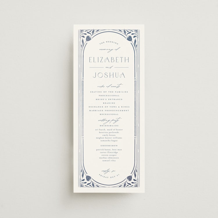 "Nouveau Frame" - Wedding Programs in Delphinium by Ashley DeMeyere - Front