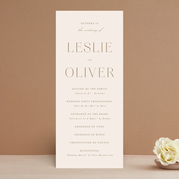 "Understated Elegance" - Wedding Programs in Buttercream by Brandy Folse - Front