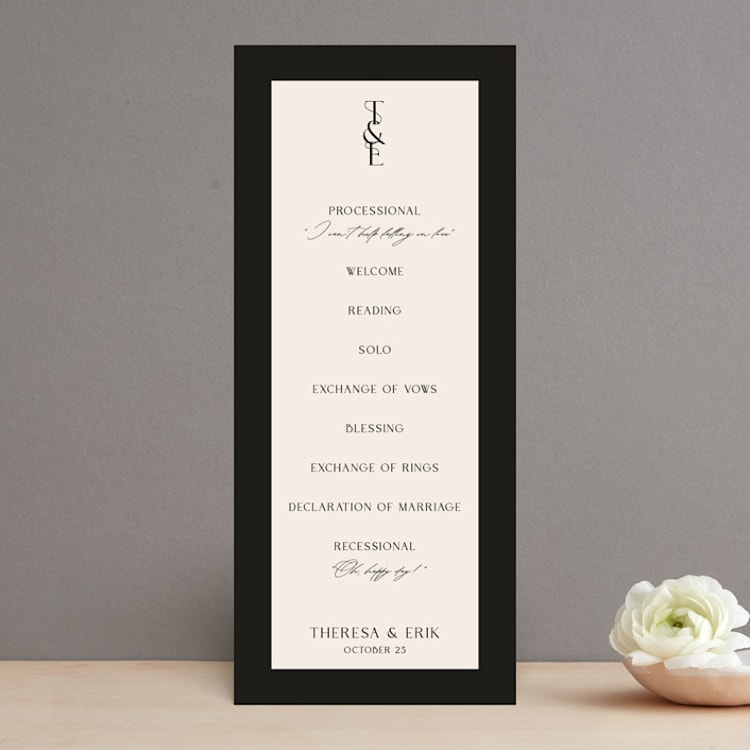 "Engraved" - Wedding Programs in Charcoal by Claudia Orengo - Front