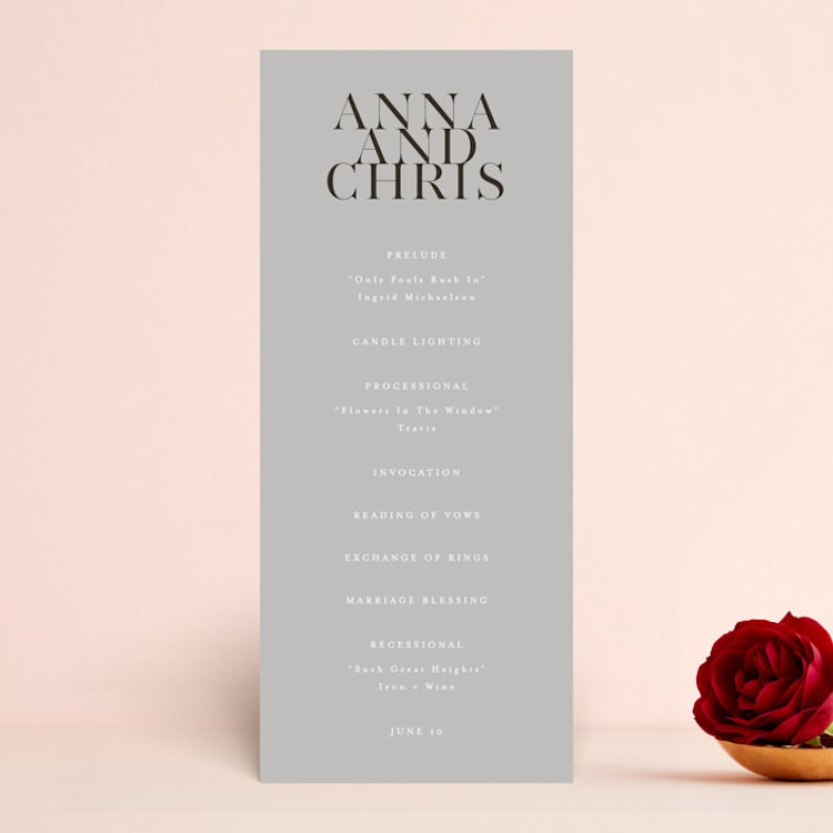"Show" - Wedding Programs in Dove Gray by Up Up Creative - Front