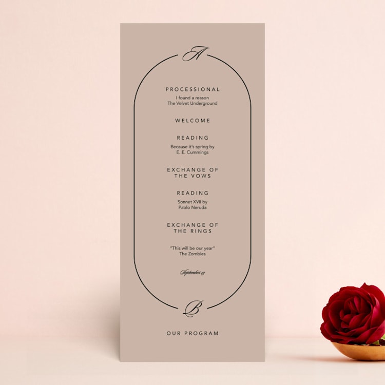"Initials Circle Arch" - Wedding Programs in Latte by FRANI - Front