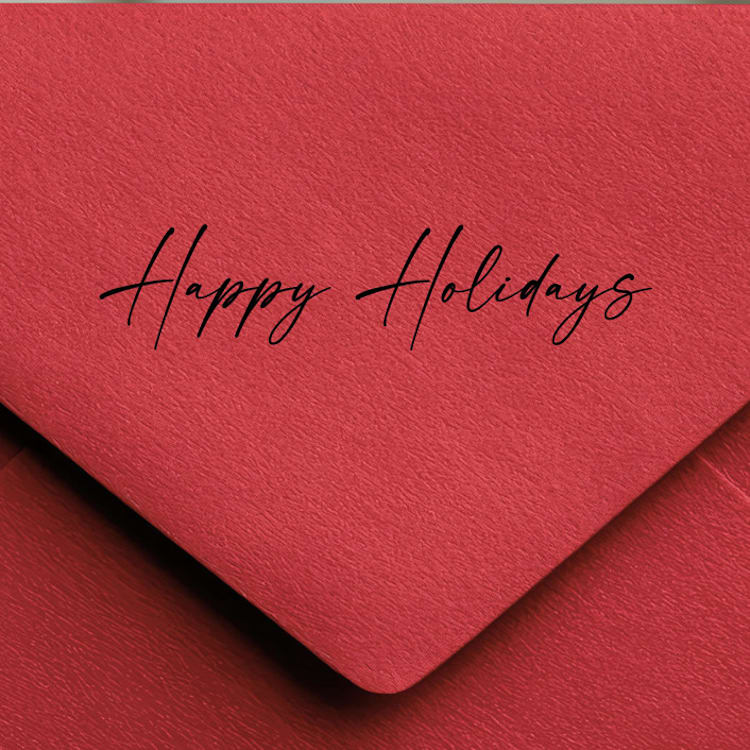 "Happy Holidays Handwritten Stamp | Self-Inking Stamp" - Rubber Stamps in black by Samantha Malvey