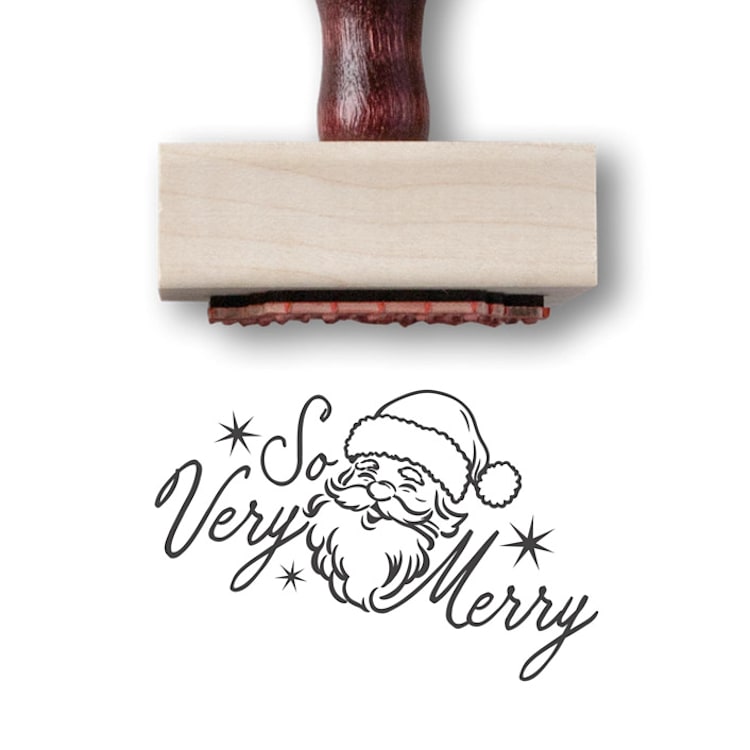 "Vintage Santa Rubber Stamp | Gift Tag or Envelope Stamper | So Very Merry Wooden Stamp" - Rubber Stamps in multicolorassorted-colors by Alyssa Cook