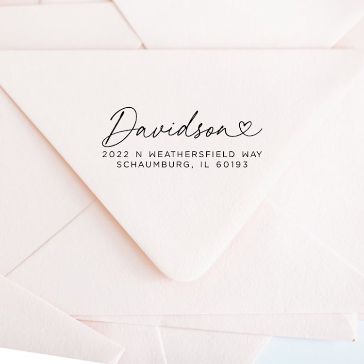 "Custom Heart Script Address Stamp | Self-Inking | Black Ink" - Address Stamps in black by Casey Harp
