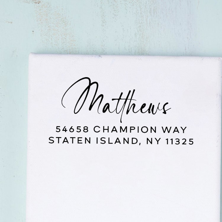"Script Return Address Stamp | Wood Handle Stamp" - Address Stamps in multicolor by Sara Luke