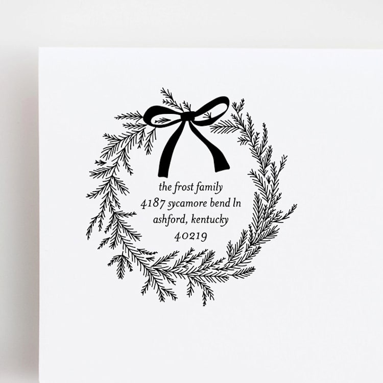 "Christmas Wreath Return Address Stamp - Wood Handle Stamp" - Address Stamps in multicolorassorted-colors by Sara Luke