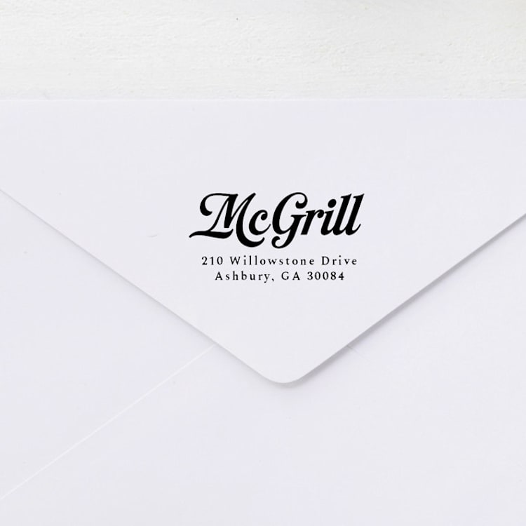 "Retro Script Stamp - Vintage Signature Address Stamp | Self-inking Stamp" - Address Stamps in multicolorassorted-colors by Sara Luke