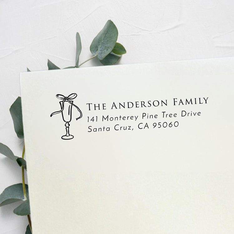 "Bow Drink Address Stamp | Self Inking Return Address Stamp" - Address Stamps in black by Samantha Malvey