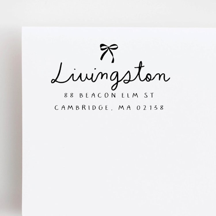 "Petite Bow Stamp - Handwritten Address Stamp | Wood Handle Stamp" - Address Stamps in multicolorassorted-colors by Sara Luke
