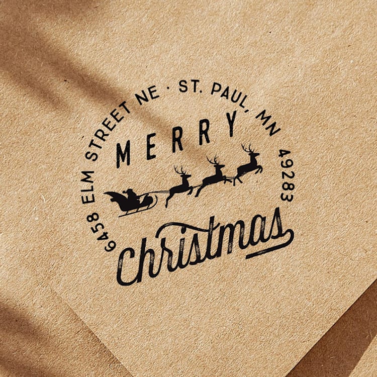 "Custom Santa and Reindeer Address Stamp | Self Inking Stamp" - Address Stamps in black by Sara Luke