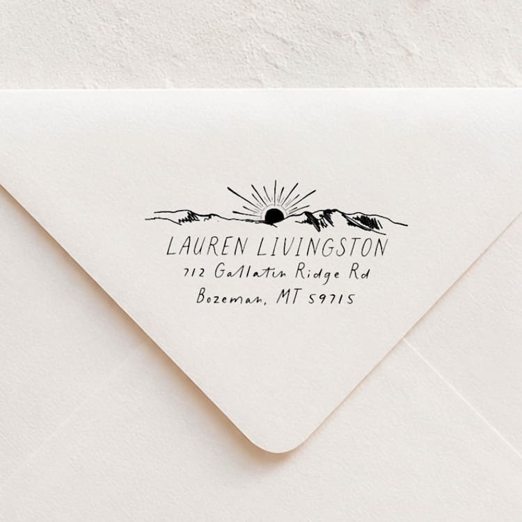 "Sunrise Ridge Stamp - Mountain Address Stamp | Wood Handle Stamp" - Address Stamps in multicolorassorted-colors by Sara Luke