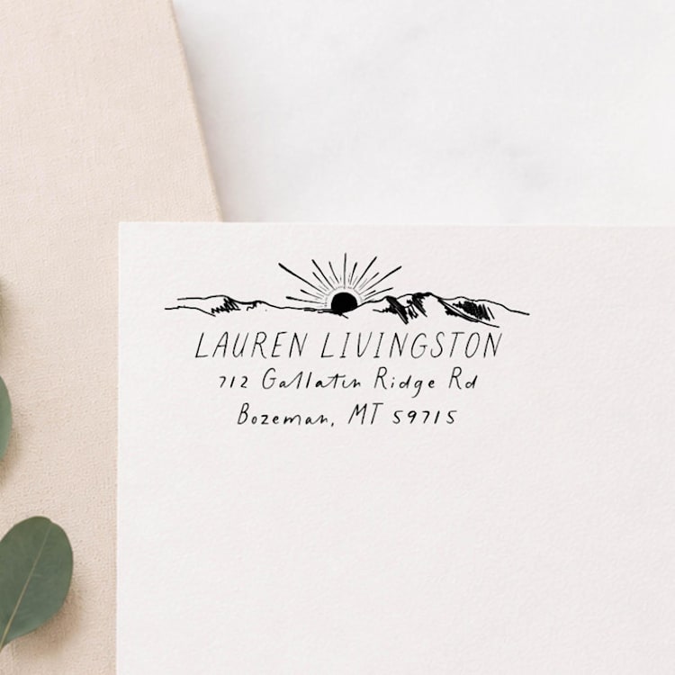 "Sunrise Ridge Stamp - Mountain Address Stamp | Self-inking Stamp" - Address Stamps in multicolorassorted-colors by Sara Luke