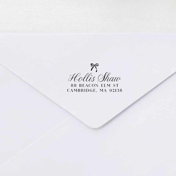 "Bow Calligraphy Stamp - Formal Script Address Stamp | Self-inking Stamp" - Address Stamps in multicolorassorted-colors by Sara Luke