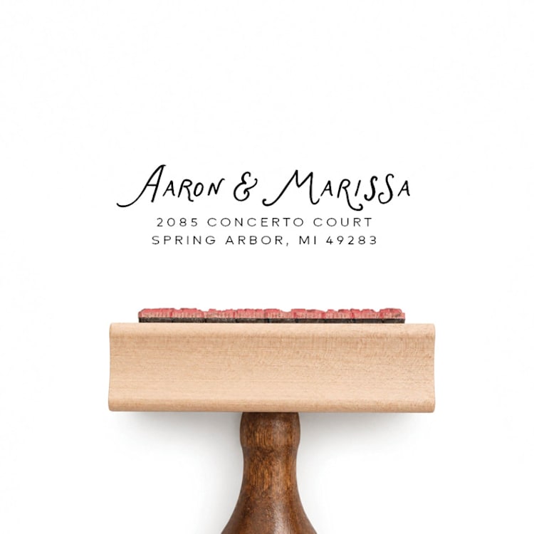 "Whimsical Script Return Address Stamp | Wood Handle Stamp" - Address Stamps in multicolor by Sara Luke