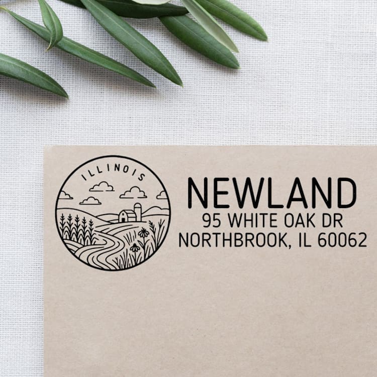 "Custom Illinois Address Stamp | Self-Inking | Black Ink" - Address Stamps in black by Casey Harp