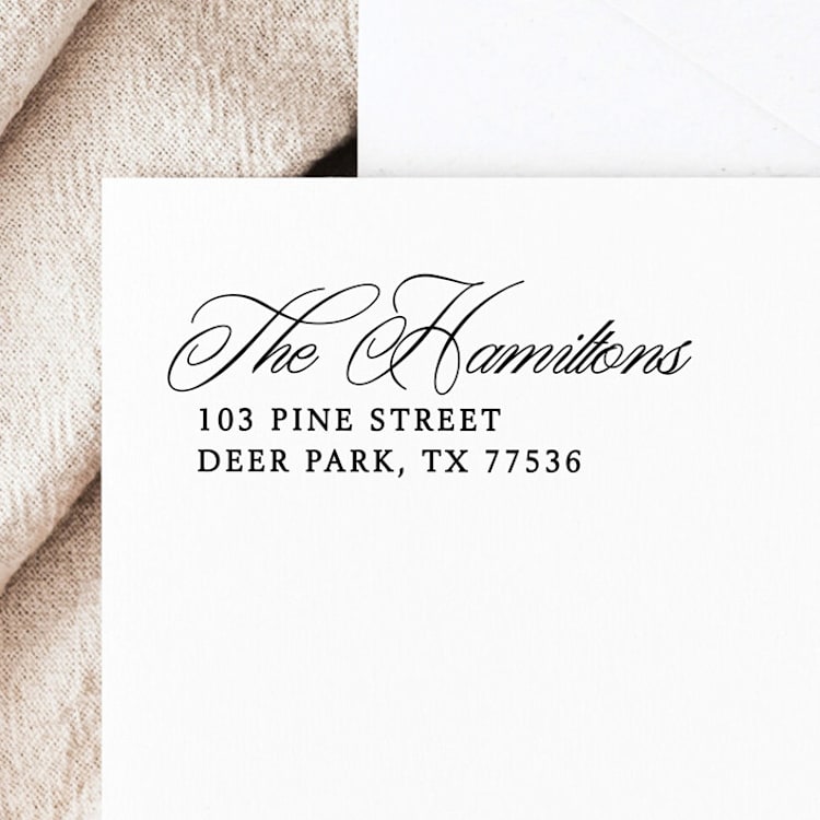 "Formal Wedding Address Stamp | Self-Inking Return Address Stamp" - Address Stamps in black by Samantha Malvey