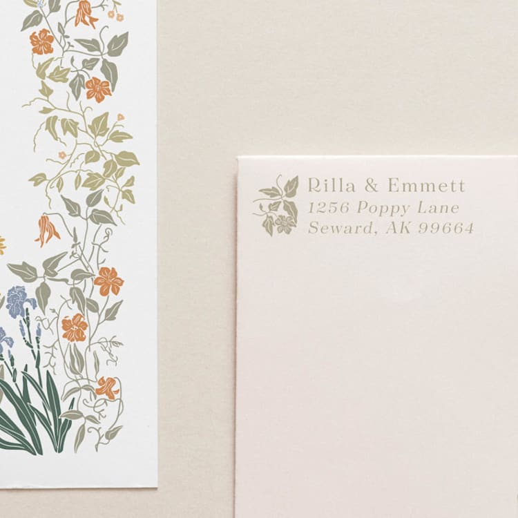 "SELF-INK 'Wild Clematis' Address Stamp | Hickory Smoke Ink Color" - Address Stamps in multicolorassorted-colors by Tara Grangroth