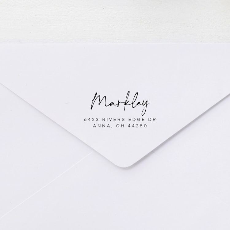 "Handwritten Script Return Address Stamp | Wood Handle Stamp" - Address Stamps in multicolor by Sara Luke