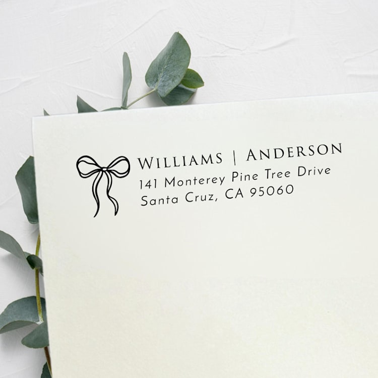 "Wavy Bow Stamp | Self Inking Return Address Stamp" - Address Stamps in black by Samantha Malvey