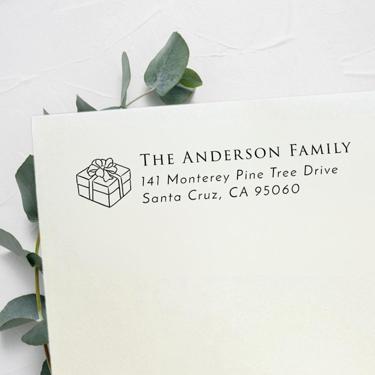 "Gift Address Stamp, Left Aligned | Self Inking Return Address Stamp" - Address Stamps in black by Samantha Malvey