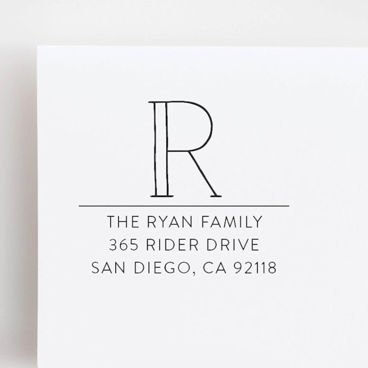 "Outlined Monogram Stamp - Modern Family Address Stamp | Self-inking Stamp" - Address Stamps in multicolorassorted-colors by Sara Luke