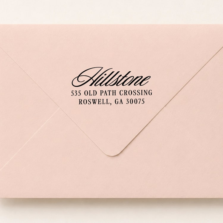 "Script Return Address Stamp | Wood Handle Stamp" - Address Stamps in multicolor by Sara Luke